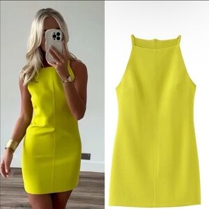 ZARA lime fizz Sleeveless High-Neck Shift mini Dress size small